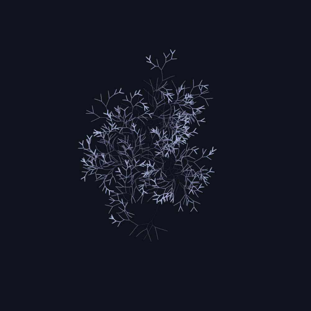 Bramble — dense knotted dendritic growth, the tension twin